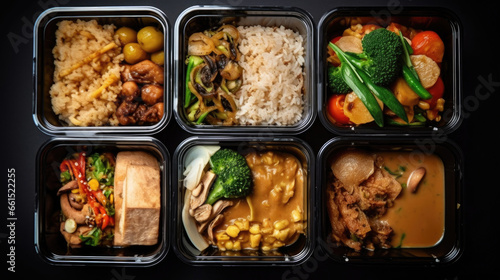 Boxed lunch, Modern thai food lunch boxes in plastic packages. © tong2530