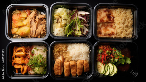 Boxed lunch, Modern thai food lunch boxes in plastic packages. © tong2530