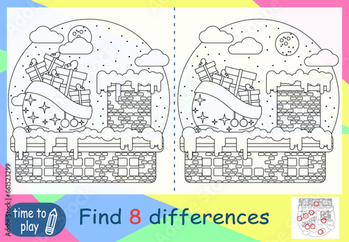 children's educational game. logic game. coloring book. find the difference. New Year. New Year's bag