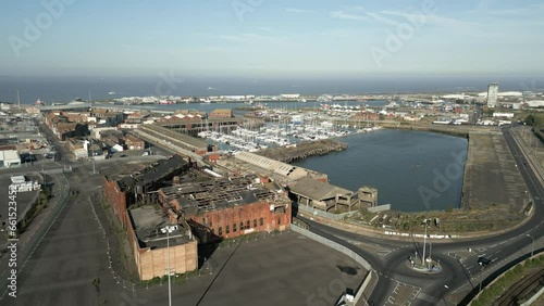 Grimsby Docks Harbour Port EDITORIAL Old And New Aerial View Industrial East Coast UK