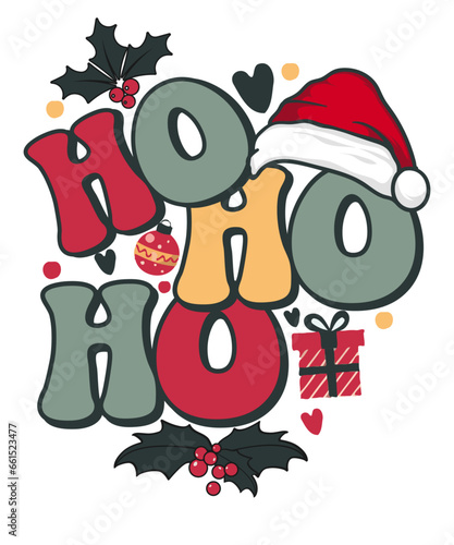 Print op canvas Christmas Ho Ho Ho Retro Christmas wreath T shirt Design
