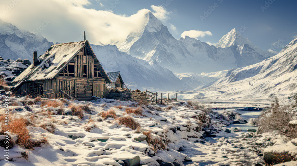 Winter in Swiss Rural Landscapes Transforms them into a Serene Wonderland where Snow Blankets Valleys and Mountains alike Wallpaper Background Digital Art Cover Poster