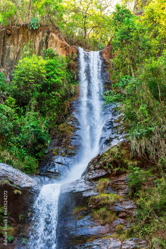 Rocks and waterfall in the forest vegetation of the state of Minas Gerais, Brazil