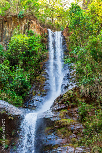 Rocks and waterfall in the forest vegetation of the state of Minas Gerais  Brazil