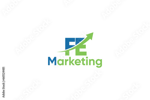 F E Letter And Arrow Digital Marketing Logo Vector Template.