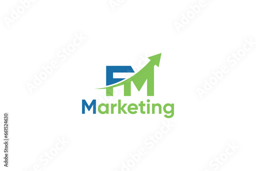 F M Letter And Arrow Digital Marketing Logo Vector Template