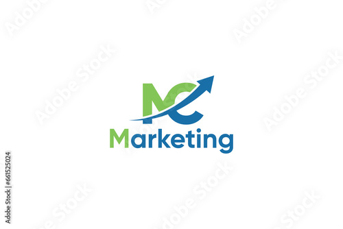 M C Letter And Arrow Digital Marketing Logo Vector Template