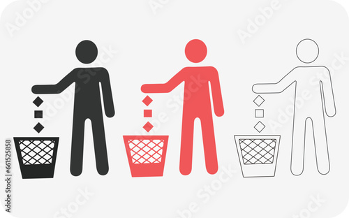 Man icon with Wastebasket line art vector eps