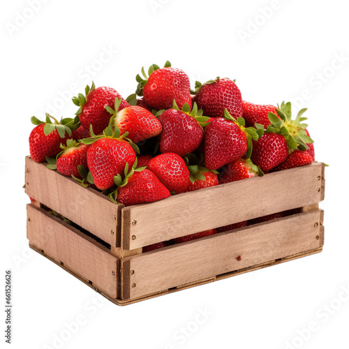 angled view of a crate of strawberries fruit isolated on a white transparent background