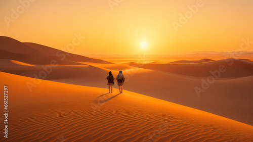 Journey of Solitude  Exploring Endless Desert at Sunrise  Generative AI