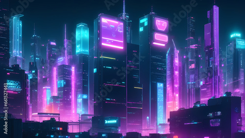 City of Tomorrow  Nighttime Holographic Lights in the Futuristic Metropolis  Generative AI