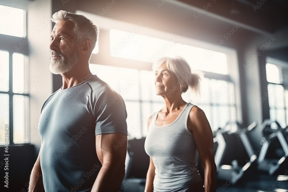 aged man and woman in gym