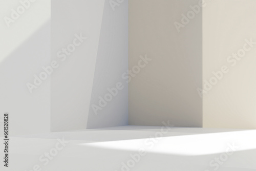 Abstract beige studio background for product presentation. Empty room with shadows of window . 3d render