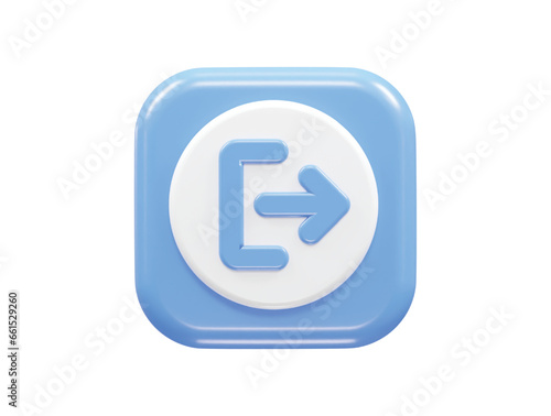 Exit icon logout 3d illustration rendering transparent