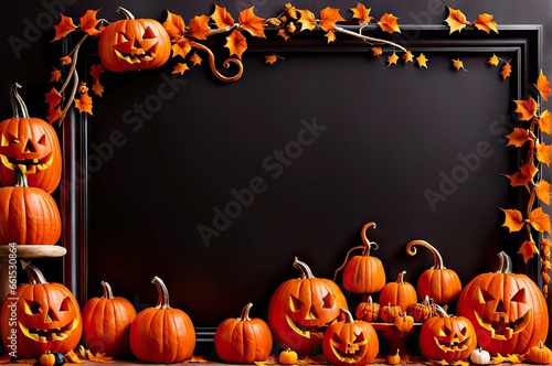 Halloween frames with pumpkins  bats. Collection of Halloween frames. Design element for decoration of a card  poster  text.
