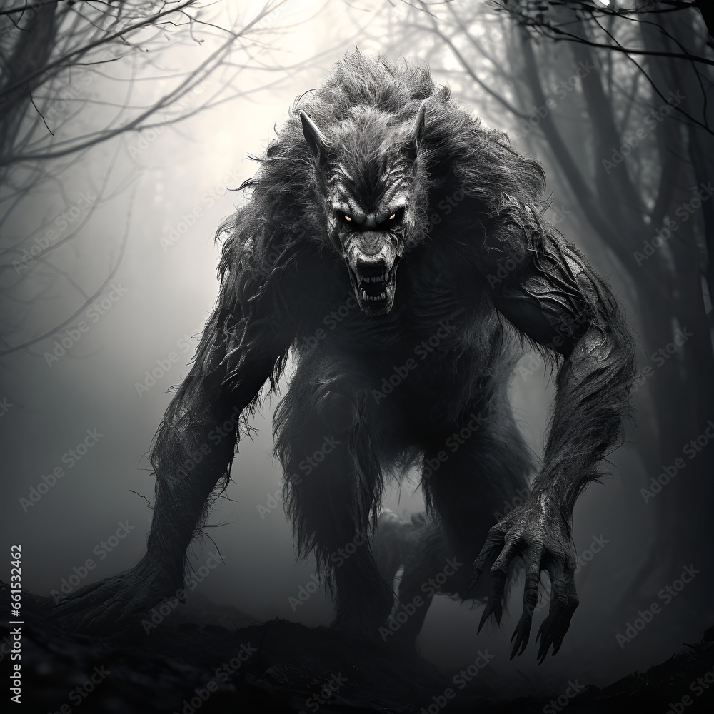 Loup-garou forêt brumeuse