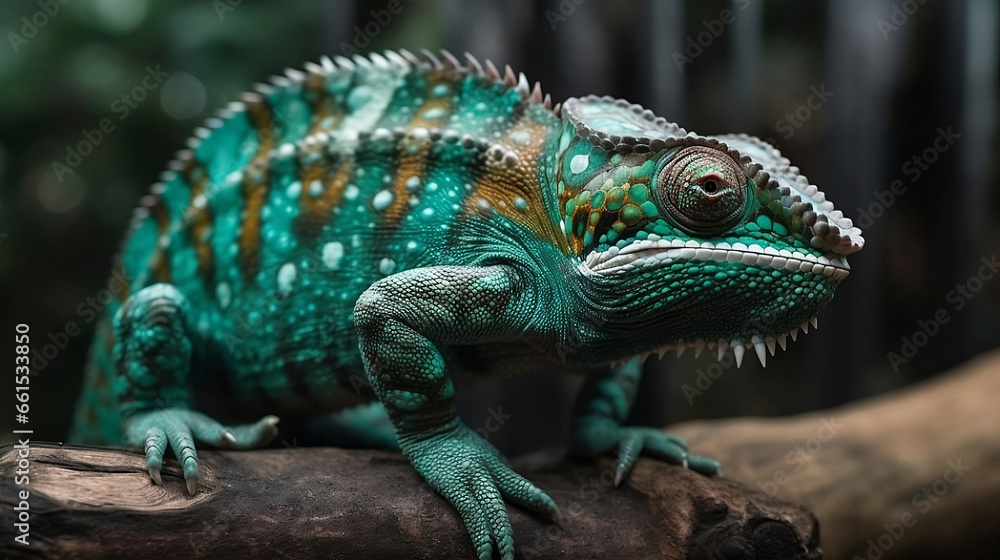 Fototapeta premium green chameleon in a tree