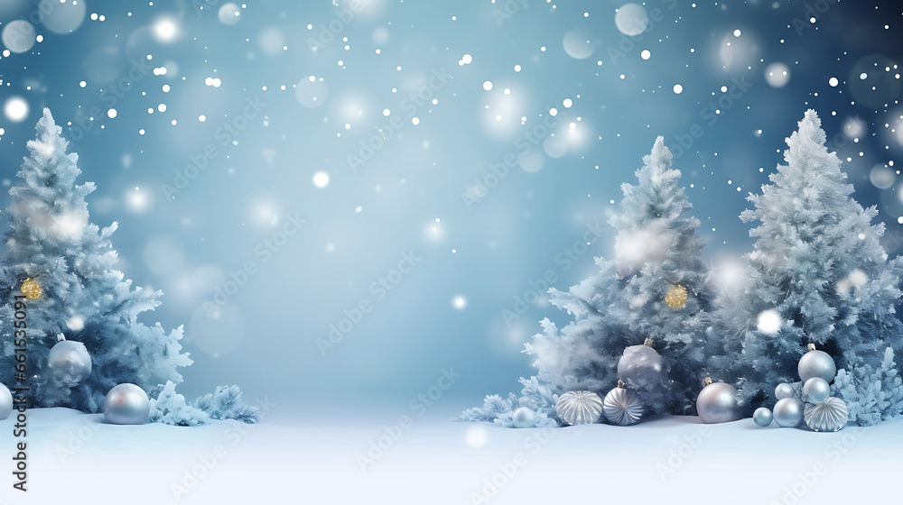 Background with Christmas snowy fir tree and Christmas toys, snow. Winter banner concept Background with Christmas snowy fir tree and Christmas toys, snow. Winter banner concept