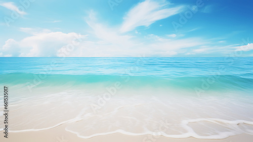 Tropical beach background with sea waves, white sand - summer holiday background. Travel and beach vacation.