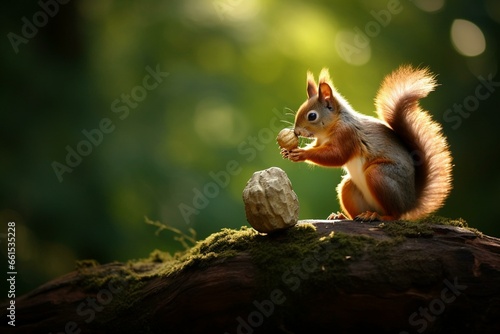 squirrel feeding on a nut. Generative AI © Soraya