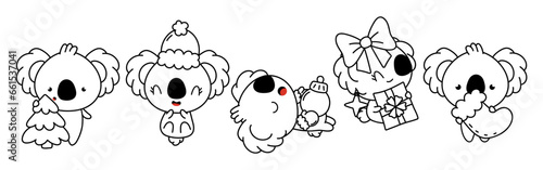Photography Set of Kawaii Christmas Koala Bear Coloring Page