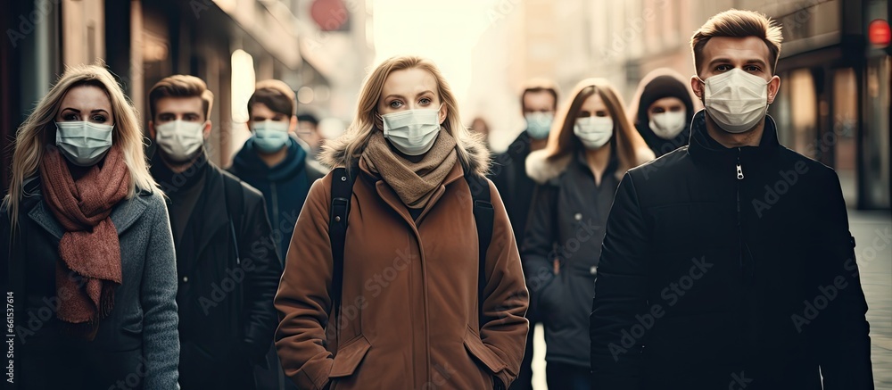 Citizens wearing masks due to epidemic threat while walking on the street