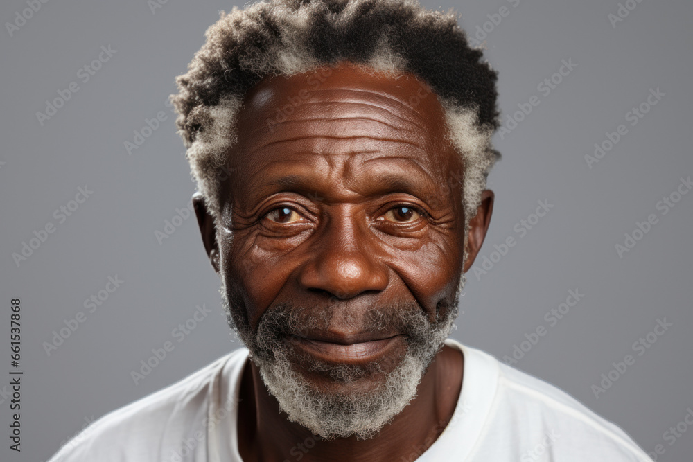 Senior bearded african american man in white t-shirt on gray background Senior bearded african american man in white t-shirt on gray background