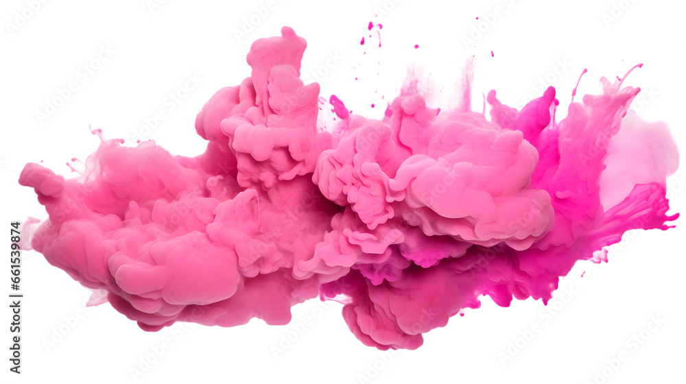 Pink powder explosion isolated on transparent background