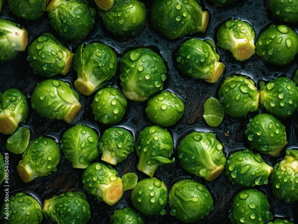 Fresh brussels sprouts with water drops Fresh brussels sprouts with water drops