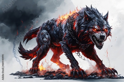 wolf on fire