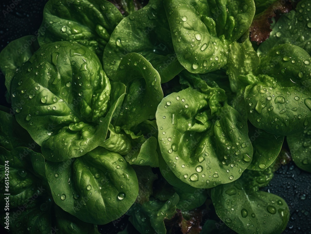 Fresh lettuce with water drops Full frame background top view Fresh lettuce with water drops Full frame background top view