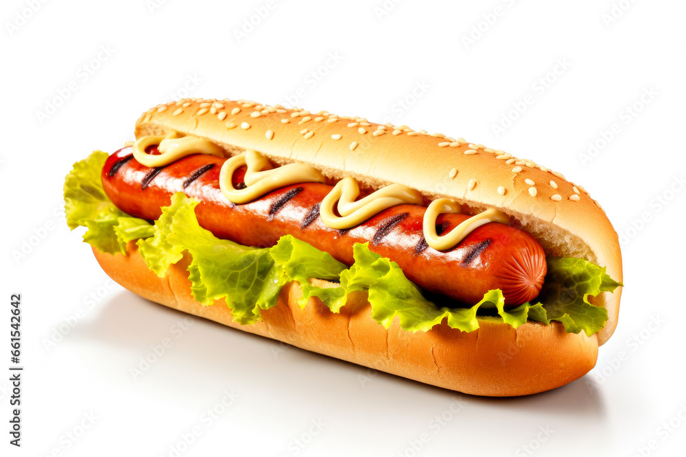 Hot dog with ketchup and mustard on a white background, isolated Hot dog with ketchup and mustard on a white background, isolated