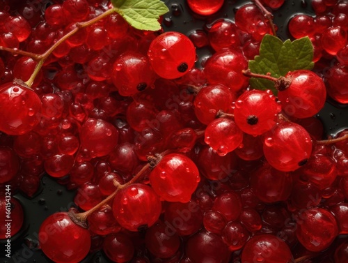 Fresh redcurrant with water drops Full frame background top view