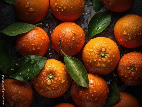Fresh tangerine with water drops Full frame background top view