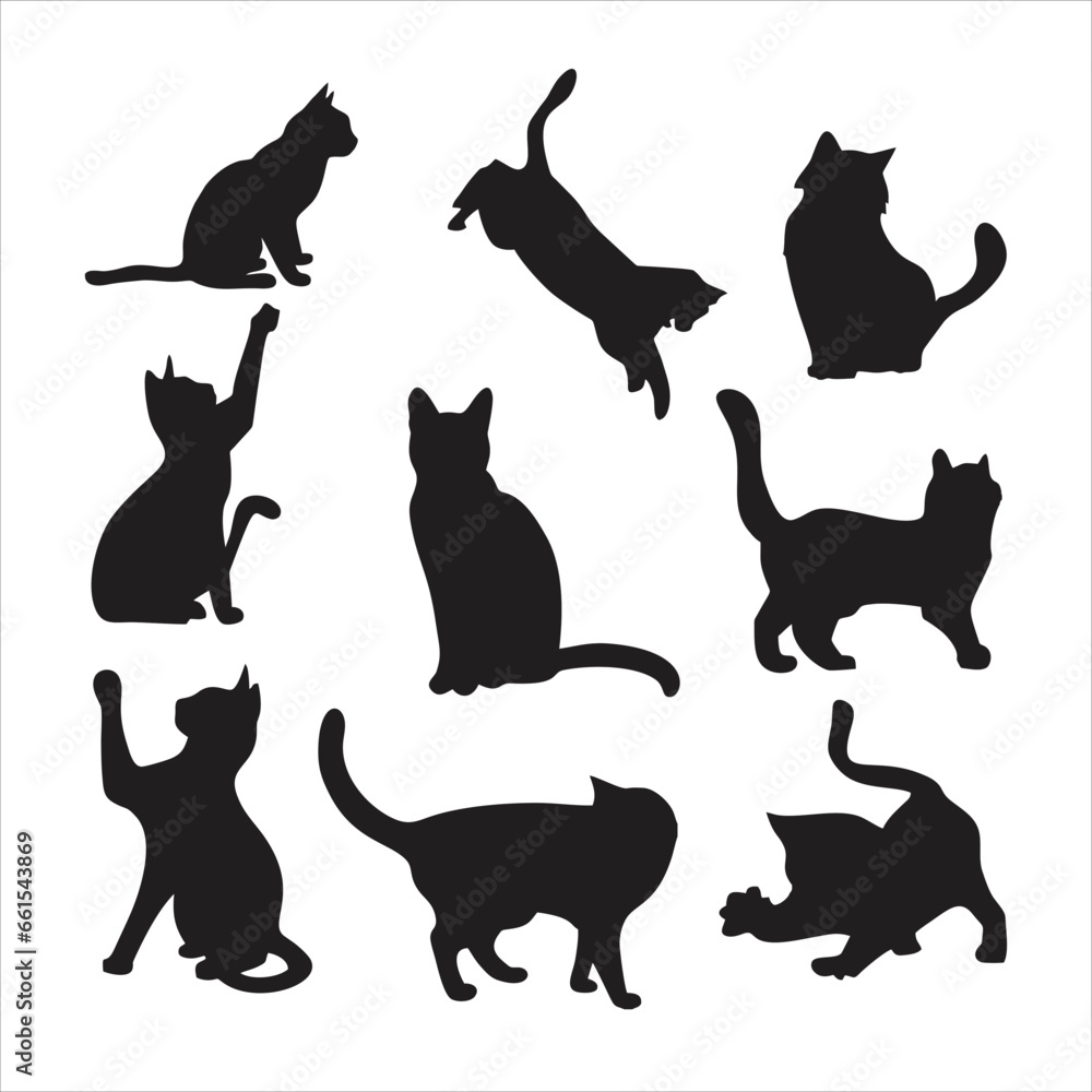 Fototapeta set of cats silhouettes
