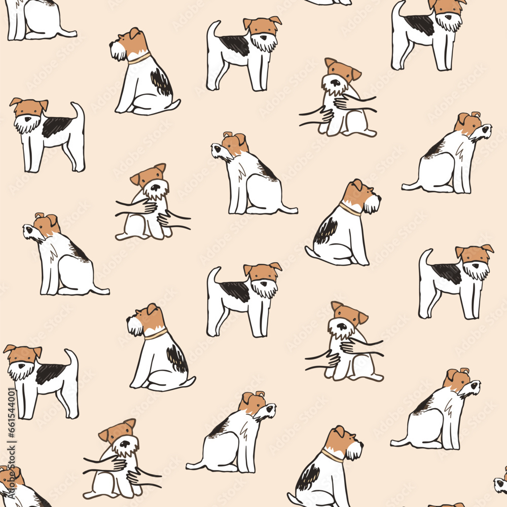 Funny foxterrier dog vector seamless pattern.