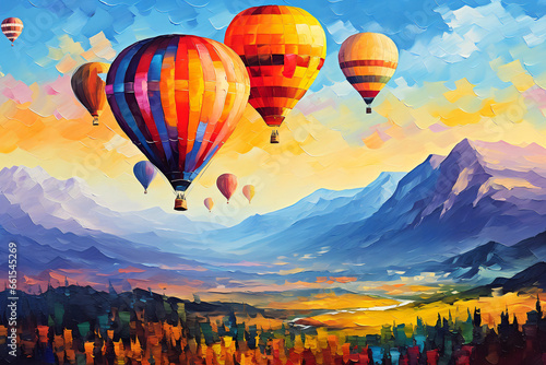 Slika na platnu Landscape with beautiful balloons