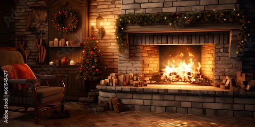 "Fireside Serenity: A Cozy Christmas Nook" | Background Design | Holiday Season | Generative AI Artwork