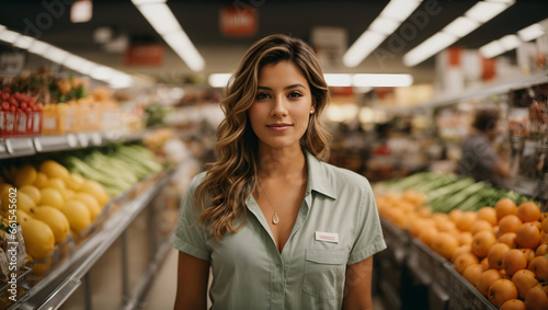 Woman on holiday job at grocery store