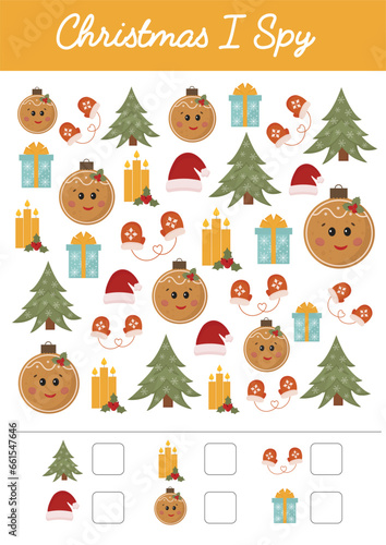 Christmas worksheets. Math logical games. Mathematic activities for schooling  early education. Winter preschool kindergarten educational activity for kids. Christmas holiday I spy.
