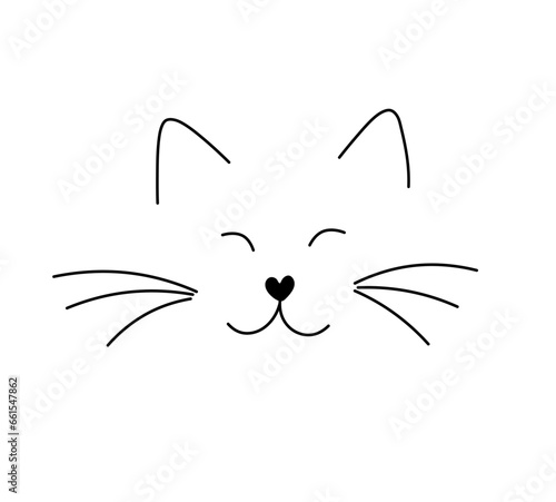 Vector isolated one single cute cartoon funny cat muzzle with ears and whiskers colorless black and white contour line easy drawing