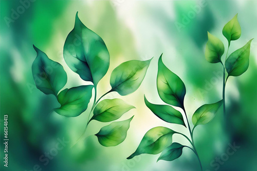 Green leaves on blurred nature background. Generative AI