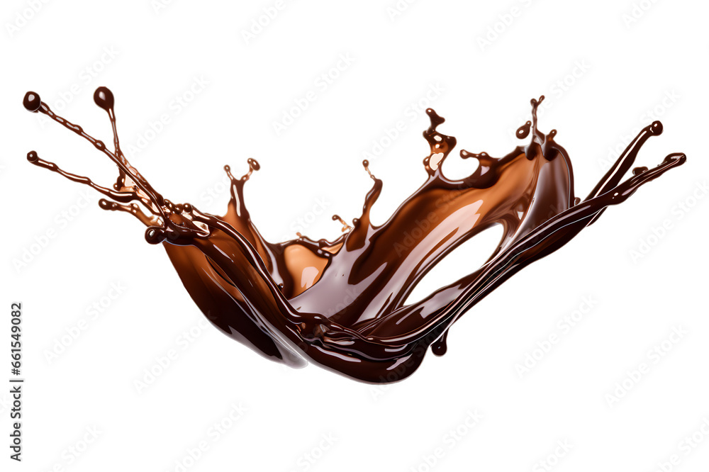 chocolate milk splash wave swirl isolated on a transparent background, chocolate splashing PNG, brownish hot coffee drop splash PNG transparent - obrazy, fototapety, plakaty 