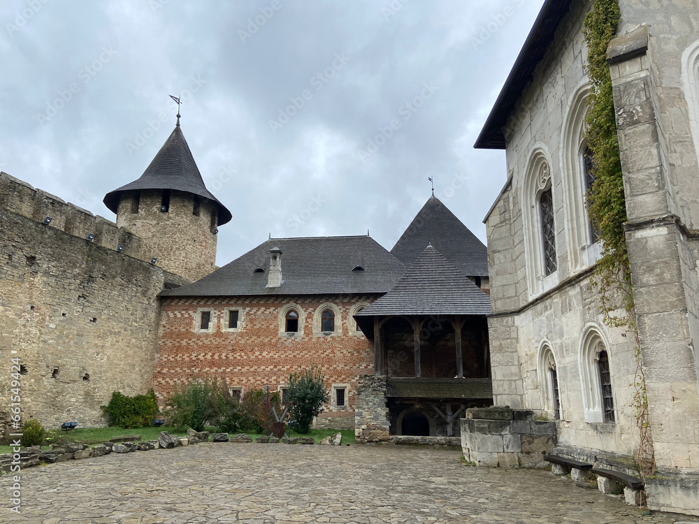 Khotyn fortess, castle in Ukraine. One of seven wonders of Ukraine. Exterior view of Khotyn Fortress, fortification complex on Dniester bank in Khotyn town