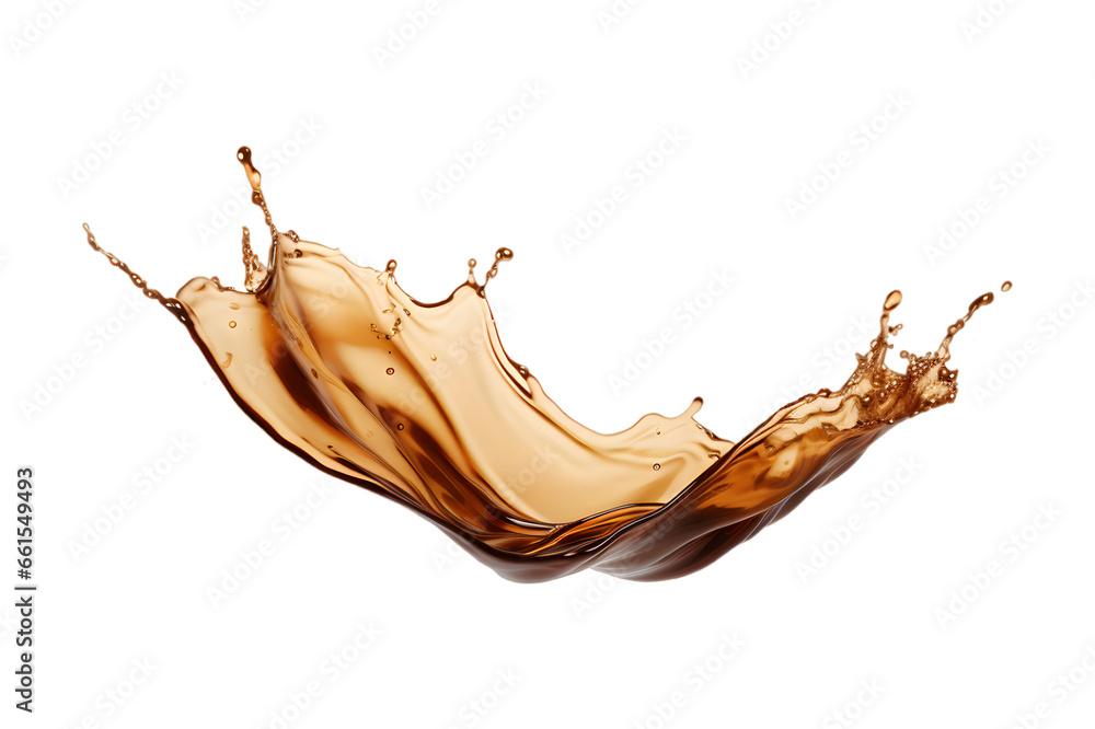 brownish coffee or chocolate splash isolated on a transparent background, coffee splashing - obrazy, fototapety, plakaty 