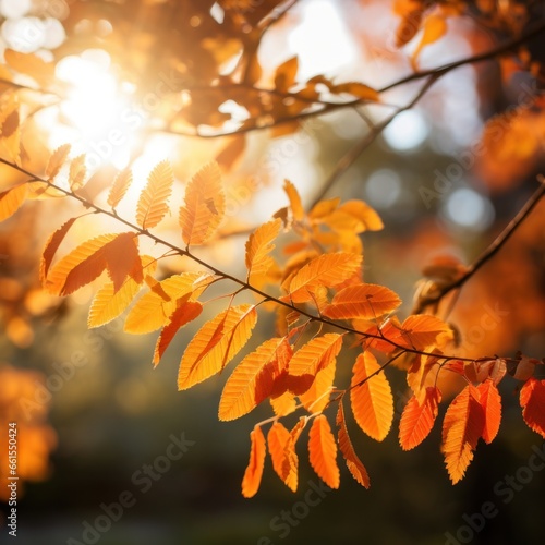fall leaves in the forest by sunlight