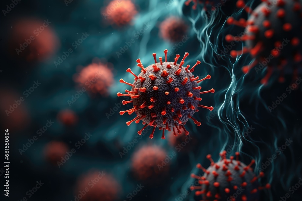 Obraz premium Virus Particle in a Sea of Blue. A Sci Fi Concept Art of coronavirus