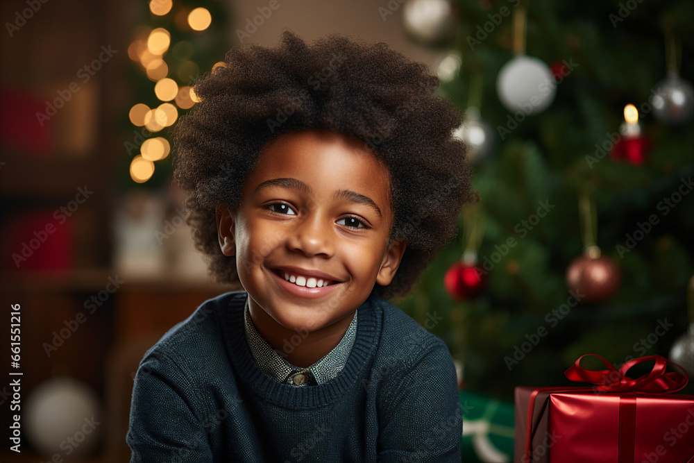 Image generative AI happy children on a blurred background of a bright Christmas garland Image generative AI happy children on a blurred background of a bright Christmas garland