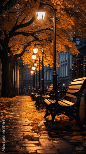 a bench is sitting under some umbrellas on a sidewalk in a rainstorm