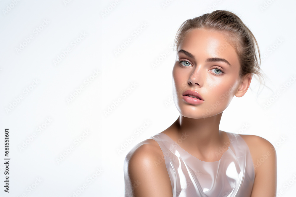 Radiant beauty: A clean and fresh look with glowing skin and plastic fashion. Perfect for fashion or beauty projects. Radiant beauty: A clean and fresh look with glowing skin and plastic fashion. Perfect for fashion or beauty projects.